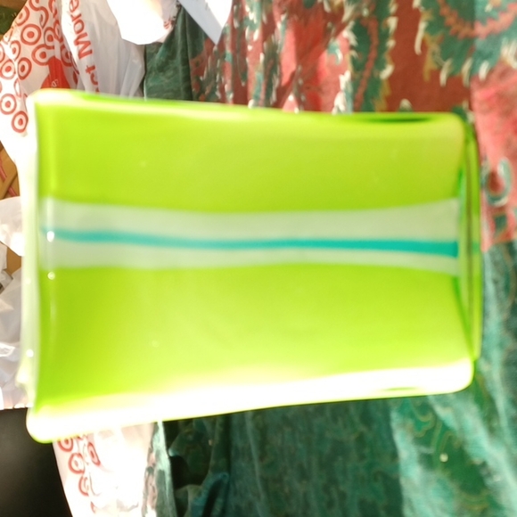 Vintage hand-blown green & blue & white vase, 7" x 4.5" - Picture 1 of 4